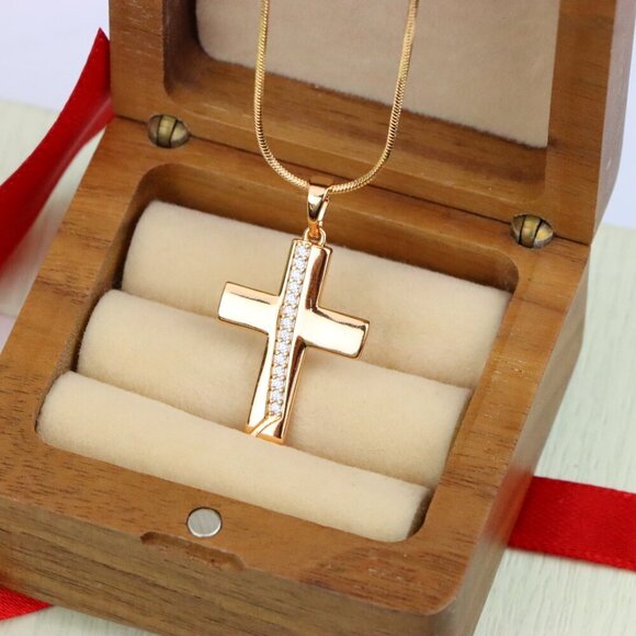 "Rose Gold Cross Pendant with CZ Accents, XPPT1396 - Picture 7 of 13